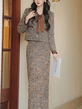 Load image into Gallery viewer, 2PS Purple Bow Tweed Warm Coat With Skirt 1950S Vintage Set