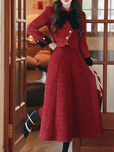 Load image into Gallery viewer, 2PS Red Bow Tweed Warm Coat With Swing Skirt 1950S Vintage Audrey Hepburn's Style Outfits