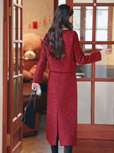 Load image into Gallery viewer, 2PS Red Luxurious Sequined Warm Tweed Coat With Skirt 1950S Vintage Suit