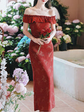 Load image into Gallery viewer, Red Butterfly Print Off Shoulder Bodycon Dress