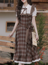 Load image into Gallery viewer, Brown Plaid Fake Two-Piece Short Sleeve Vintage Dress