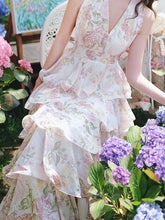 Load image into Gallery viewer, Pink Floral Print Halter Neck Backless Vintage Dress