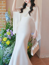 Load image into Gallery viewer, Flowing Chiffon Cape Satin Maxi Dress for Wedding
