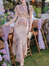 Load image into Gallery viewer, 2-Way Wear Vintage Floral Print Cape Sleeve Chiffon Dress for Summer Vacation