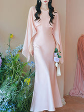 Load image into Gallery viewer, Flowing Chiffon Cape Satin Maxi Dress for Wedding