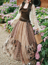 Load image into Gallery viewer, Vintage Boho Patchwork Maxi Skirt - Flowy A-Line Tiered Long Skirt for Women