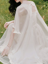 Load image into Gallery viewer, White Lace Tulle Spaghetti Strap Edwardian Victorian Vintage with Capelet