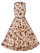 Load image into Gallery viewer, Apricot Flock Printing V Neck 1950S Vintage Swing Dress