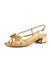 Load image into Gallery viewer, Women&#39;s Round Open Toe Bow Chunky Heel Sandals Leather Vintage Shoes