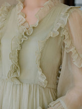 Load image into Gallery viewer, Mint Green Ruffled V-neck Flowing Long-sleeved Romantic Retro Tea Dress