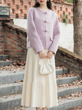 Load image into Gallery viewer, 2PS Purple Round Long Sleeve Wool Coat With Swing Skirt Suit