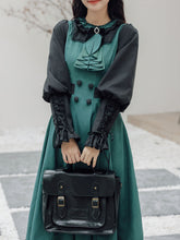 Load image into Gallery viewer, 2PS Dark Green Magic Cascade Collar Dress With Cape Inspired By Slytherin House