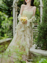 Load image into Gallery viewer, Green Bohemian Floral Print Chiffon Maxi Dress Prom Dress With Chiffon Cardigan