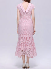 Load image into Gallery viewer, Cream Lace Mermaid Cowl Neck Midi Dress for Wedding