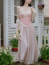 Load image into Gallery viewer, 2PS Pink Lace Spaghetti Strap 1950S Swing Victoria&#39;s Fairy Dress With Lace Cardigan