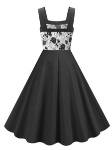 Black Floral Sleeveless 50S Vintage Dress