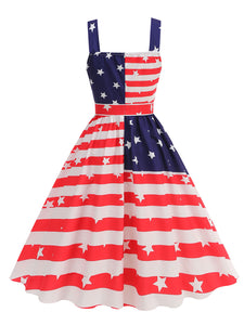 American Flag Stars Stripes Strap 1950S Vintage Dress