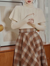 Load image into Gallery viewer, 3PS Apricot Sweater Cape And Pleated Plaid Swing Skirt 1950S Vintage Outfits