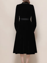 Load image into Gallery viewer, Black Mandarin Collar Velvet Retro Dress
