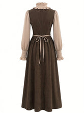 Load image into Gallery viewer, Vintage Brown Victorian-Inspired Ruffle Midi Dress