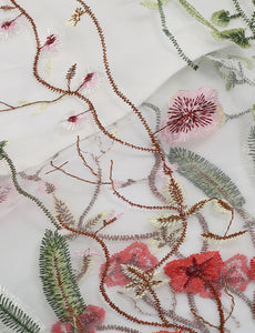 Wine Red Semi Mesh Flower Embroidered Spaghetti Strap Sleeveless 50S Swing Dress