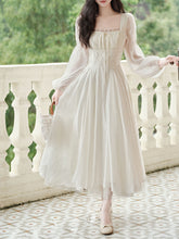 Load image into Gallery viewer, White Lace Square Collar Long Sleeve 1950S Vintage Swing Dress