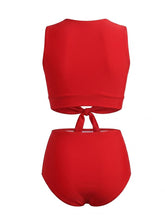 Load image into Gallery viewer, Vintage Inspired High-Waisted Red Bikini Set with Tie-Front Detail