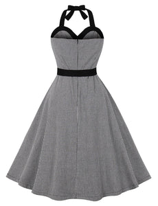 Grey Sweat Heart Halter Sleeveless 1950s Vintage Swing Dress