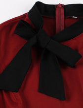 Load image into Gallery viewer, Wine Red Bow Collar 1950s Vintage Swing Dress With Belt