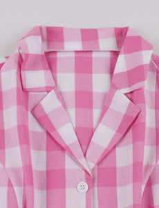 Barbie Pink And White Plaid V Neck 1950s Swing Dress