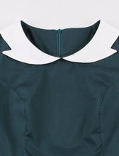 Load image into Gallery viewer, Peacock Blue Peter Pan Collar 1950s Vintage Swing Dress With Belt