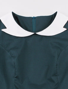 Peacock Blue Peter Pan Collar 1950s Vintage Swing Dress With Belt
