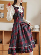 Load image into Gallery viewer, 2PS Red Plaid Christmas Vintage Dress with White Shirt