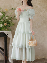 Load image into Gallery viewer, Light Green Off Shoulder Chiffon Tiered Maxi Dress