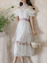 Load image into Gallery viewer, Elegant Victorian White Lace Off-Shoulder Dress