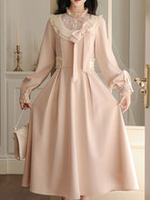 Load image into Gallery viewer, Vintage Pink Bow Long Sleeve Swing Dress