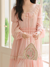Load image into Gallery viewer, Pink Lace Long Sleeve Victorian Square Neck Vintage Dress