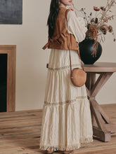 Load image into Gallery viewer, Bohemian White Embroidered Cotton Tassel Hem Maxi Dress with Suede Embroidered Vest Boho Suit