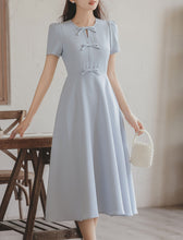 Load image into Gallery viewer, Light Blue Bow Collar 1950S Vintage Dress with Pockets