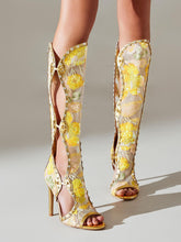 Load image into Gallery viewer, 10CM High Heel Hollow Design Peep-toe Sandals Boots