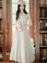 Load image into Gallery viewer, White V Neck Vertical Striped Vintage Dress