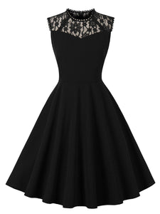 Black Semi Sheer Lace Sleeveless 1950S Vintage Dress