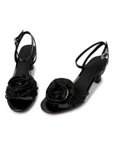 Load image into Gallery viewer, Women&#39;s Round Toe Handmade Rose Spool Heel Sandals Leather Vintage Shoes