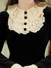 Load image into Gallery viewer, Black Velvet Lace Ruffles Edwardian Revival Dress
