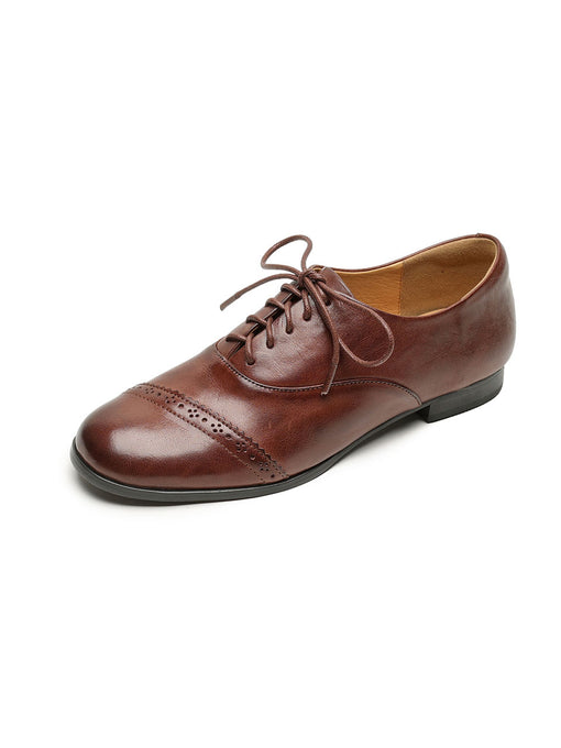 Women's Oxfords Pointed Toe Cowhide Leather Vintage Shoes