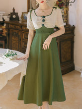Load image into Gallery viewer, Apricot And Green Square Neck Short Sleeve Vintage 1950S Dress With Shawl