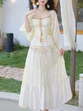 Load image into Gallery viewer, 3PS White Bohemian Top Tassel and Skirt 1970S Vintage Set