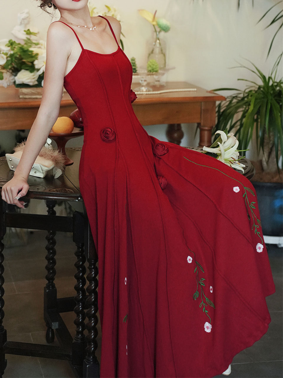 Red Rose Handmade Flower Spaghetti Strap Swing Engagement Party Dress Jolly Vintage Red Rose Handmade Flower Spaghetti Strap Swing Engagement Party Dress Jolly Vintage