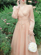 Load image into Gallery viewer, Champagne V Neck Long Sleeve Corset Vintage 1950S Dress