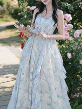 Load image into Gallery viewer, Women's Fairycore Butterfly Maxi Dress Glitter Ruffle Halter Prom Gown with Sheer Shrug